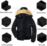 Men's Winter Puffer Coat Casual Fur Hooded Warm Outwear Jacket