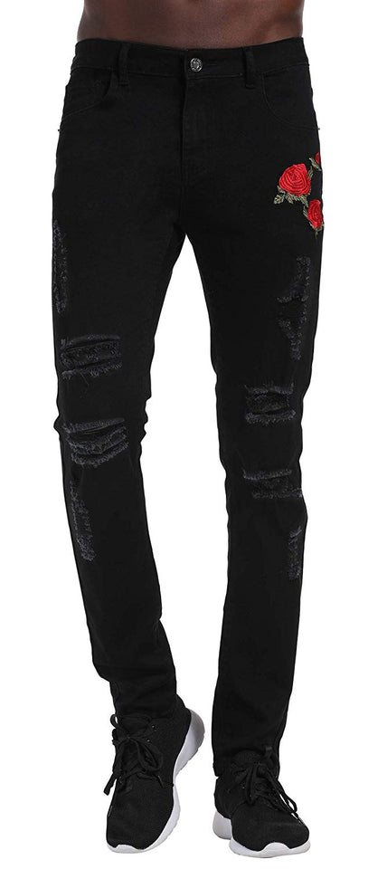Men's Slim Fit Destroyed Ripped Jeans
