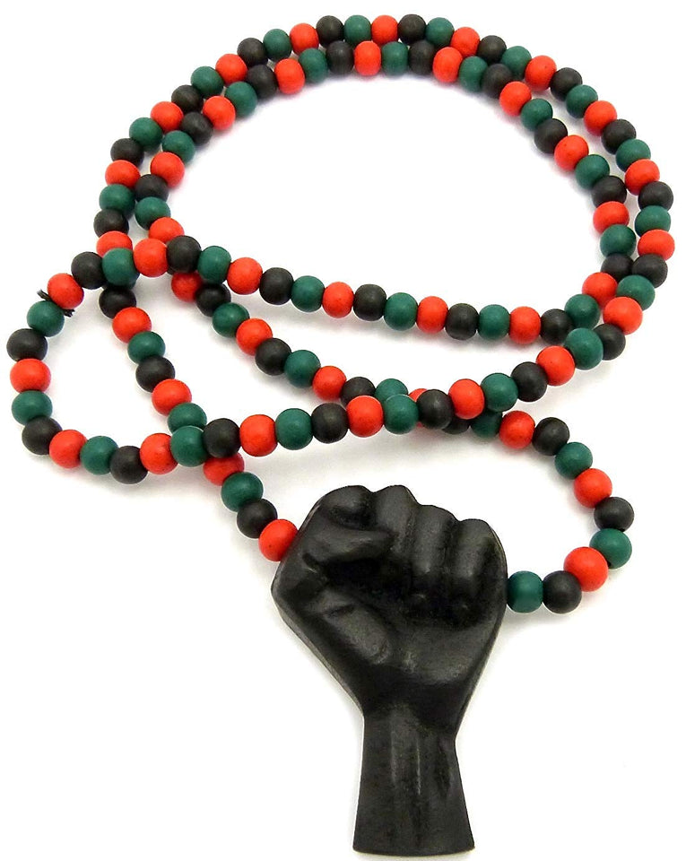 Black Power Fist All Natural Wood Pendant & Necklace