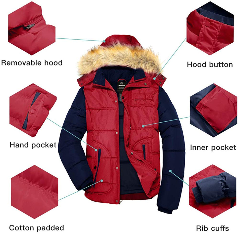 Men's Winter Puffer Coat Casual Fur Hooded Warm Outwear Jacket