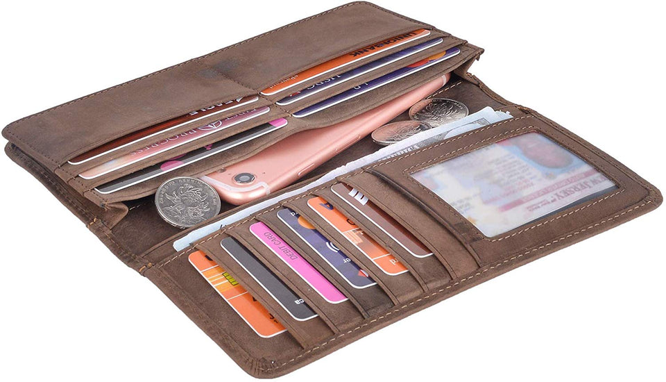 Kings Vintage Genuine Leather Long Wallets Bifold Wallet