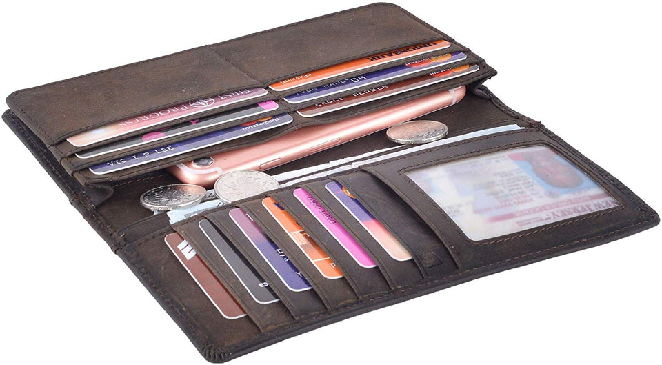 Kings Vintage Genuine Leather Long Wallets Bifold Wallet