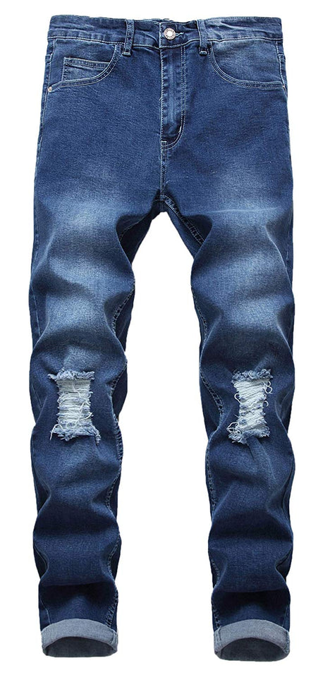 Men's Slim Fit Destroyed Ripped Jeans