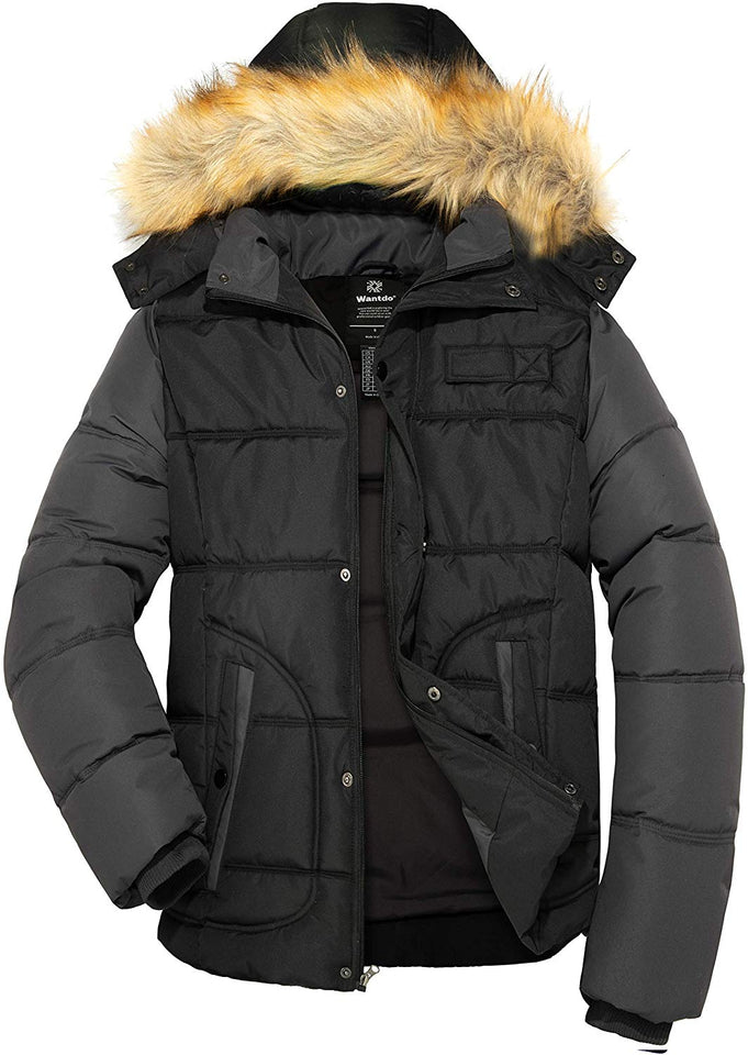 Men's Winter Puffer Coat Casual Fur Hooded Warm Outwear Jacket