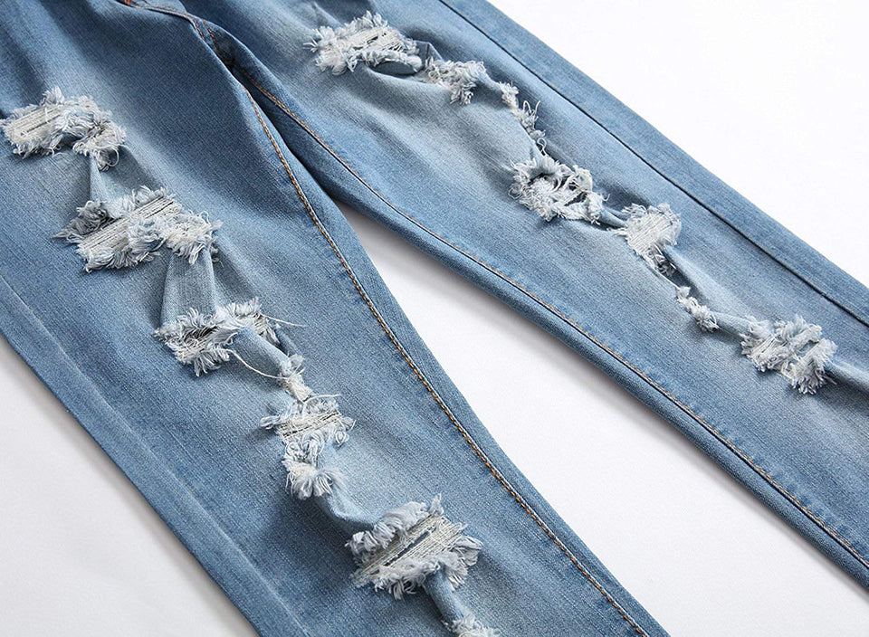 Men's Slim Fit Destroyed Ripped Jeans