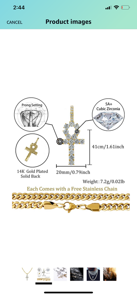 Iced Out Ankh Pendant w/ 24” chain