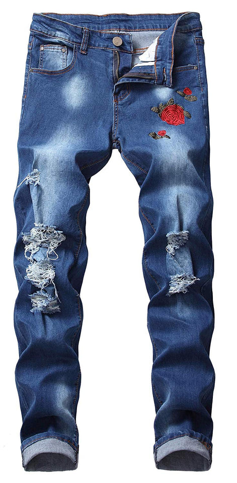 Men's Slim Fit Destroyed Ripped Jeans