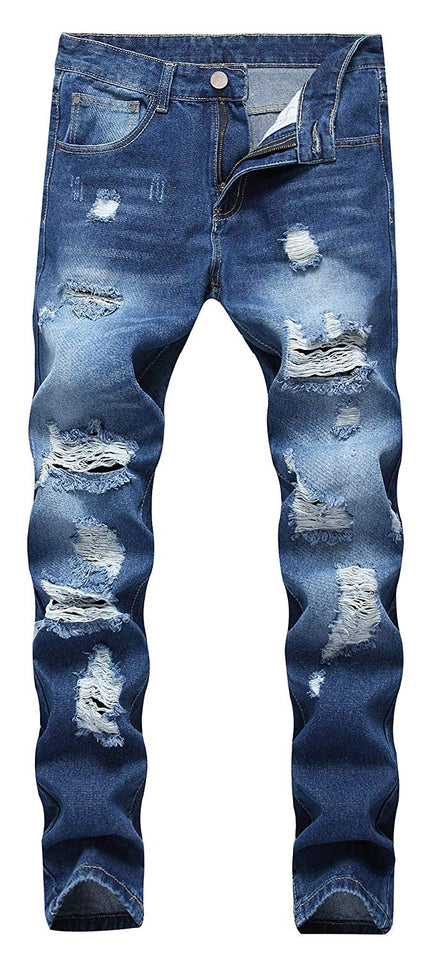 Men's Slim Fit Destroyed Ripped Jeans