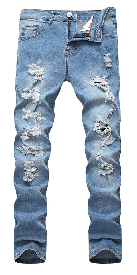 Men's Slim Fit Destroyed Ripped Jeans