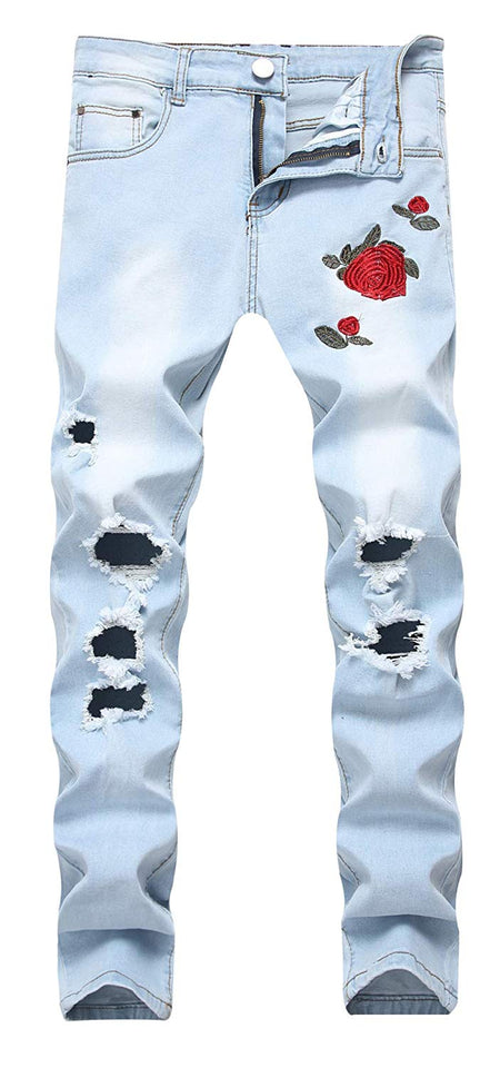 Men's Slim Fit Destroyed Ripped Jeans